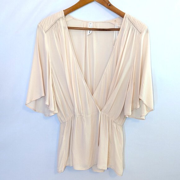 MNG Mango | Short Sleeve Lightweight Peach Pink Surplice Blouse | Size 6 - Picture 6 of 12